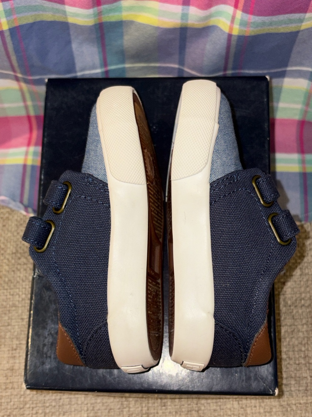 Polo Ralph Lauren Olan EZ Toddler Shoes in Navy, Blue & Tan in Size 7 - Picture 6 of 12